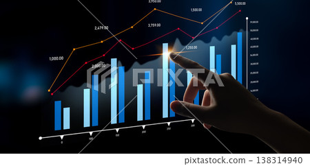 Hand Touching Digital Graph on Transparent Screen with Financial Data and Charts Representing Growth Trends in Business Analytics and Technology Scalp Hand Touching Digital Graph on Transparent Screen with Financial Data and Charts Representing Growth Trends in Business Analytics and Technology Scalp 138314940