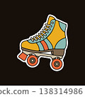 A colorful retro roller skate with classic design on a dark background. Stock Vector Groovy Sticker A colorful retro roller skate with classic design on a dark background. Stock Vector Groovy Sticker 138314986