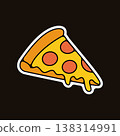 A delicious cartoon pizza slice with melted cheese and pepperoni. Stock Vector Groovy Sticker A delicious cartoon pizza slice with melted cheese and pepperoni. Stock Vector Groovy Sticker 138314991