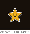 A cheerful yellow star with a cute smiley face on a dark background. Stock Vector Groovy Sticker A cheerful yellow star with a cute smiley face on a dark background. Stock Vector Groovy Sticker 138314992
