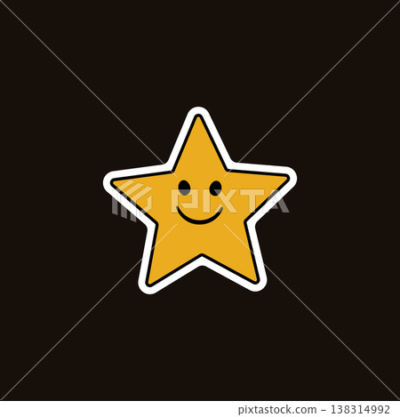 A cheerful yellow star with a cute smiley face on a dark background. Stock Vector Groovy Sticker A cheerful yellow star with a cute smiley face on a dark background. Stock Vector Groovy Sticker 138314992