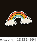 A retro cartoon rainbow with fluffy clouds on a dark background. Stock Vector Groovy Sticker A retro cartoon rainbow with fluffy clouds on a dark background. Stock Vector Groovy Sticker 138314994