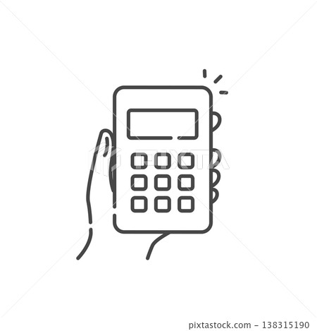 一個方便的向量圖標，表示一個手持計算器，用於進行估算（線條畫，單色）。 138315190
