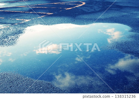 The sky reflected in a large puddle The sky reflected in a large puddle 138315236