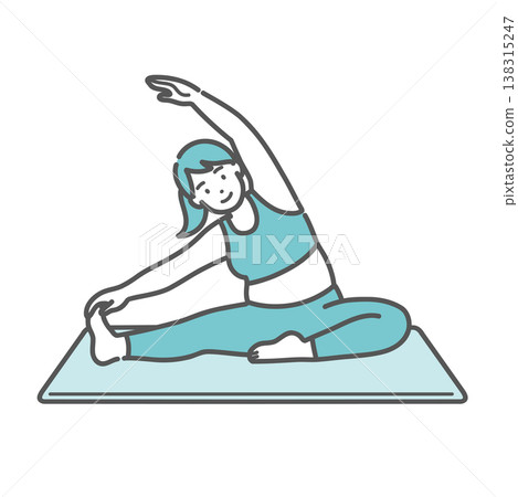 An illustration of a chubby woman stretching with a smile. An illustration of a chubby woman stretching with a smile. 138315247