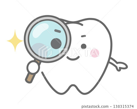 一個長著牙齒的人正透過放大鏡觀察 一個長著牙齒的人正透過放大鏡觀察 138315374