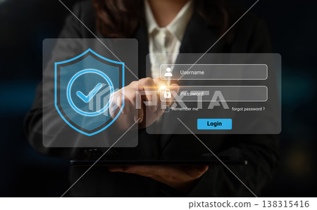 Modern Business Concept of Secure Online Login with Digital Interface and User Authentication for Protecting Personal Information Gantry 138315416