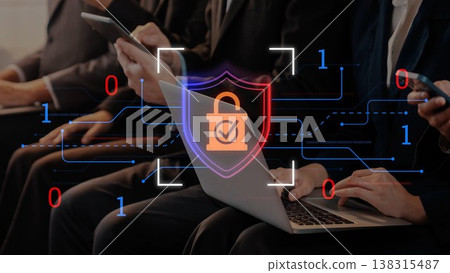 Modern Cybersecurity Concept with People Using Mobile Devices and Laptops in a Technology-Driven Environment of Data Protection and Security Awareness Gluon 138315487