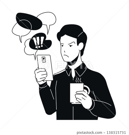 Overwhelmed by Messages - Black and White Flat Design Illustration Overwhelmed by Messages - Black and White Flat Design Illustration 138315731