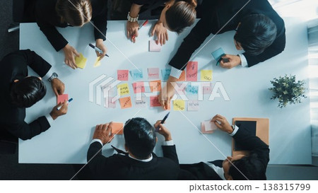Top view of smart team planning marketing strategy at meeting room. Directorate. Top view of smart team planning marketing strategy at meeting room. Directorate. 138315799