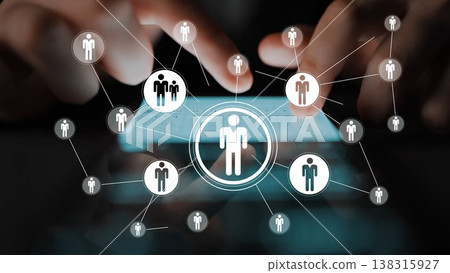 Human connection concept with digital network and touchscreen technology, representing relationships and social interaction in modern communication systems Gluon 138315927