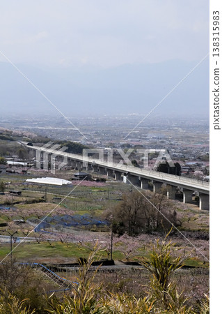 Yamanashi Prefecture, Kachoyama Observatory (Hill overlooking the Linear Motor Car): Views of the Linear Motor Car Test Line and a utopian landscape. 138315983