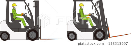 A side view illustration of a counterbalanced forklift and the operator. 138315997
