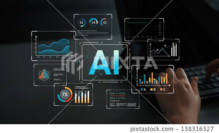 AI Technology Visualization with Graphs and Charts, Man Using Computer, Digital Insights and Data Analysis for Business Growth and Innovation Gluon AI Technology Visualization with Graphs and Charts, Man Using Computer, Digital Insights and Data Analysis for Business Growth and Innovation Gluon 138316327