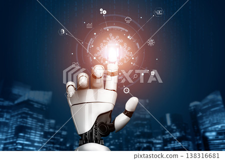 AI ecosystem connecting automation, cloud, analytics and innovation. Corpus 138316681