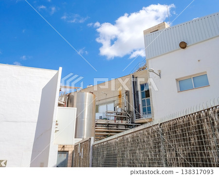 Food Processing Factory Exterior with Storage Tanks and Pipes Food Processing Factory Exterior with Storage Tanks and Pipes 138317093