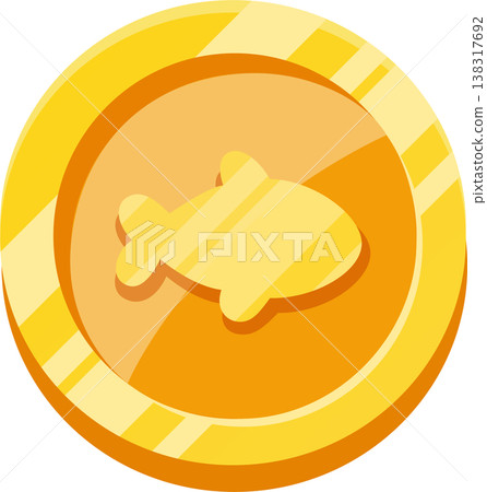 Gold Coin with Stylized Fish Icon Gold Coin with Stylized Fish Icon 138317692