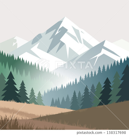 Mountain Forest Landscape Vector Illustration Mountain Forest Landscape Vector Illustration 138317698