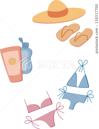 Summer Beach Essentials Vector Set Summer Beach Essentials Vector Set 138317700
