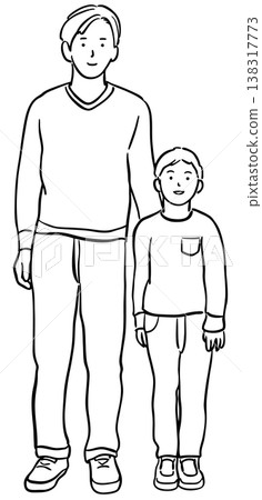 An illustration of a close father and son (line drawing) 138317773
