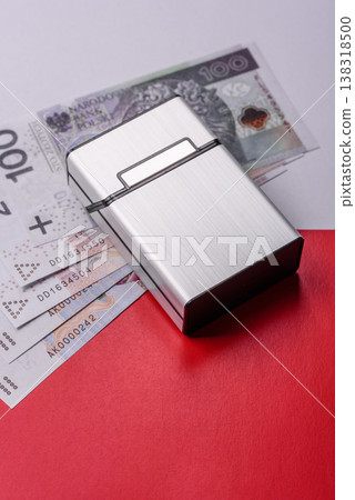 Metal cigarette box, harmful habits, nicotine use and the risk of cancer. Cigarette box Metal cigarette box, harmful habits, nicotine use and the risk of cancer. Cigarette box 138318500