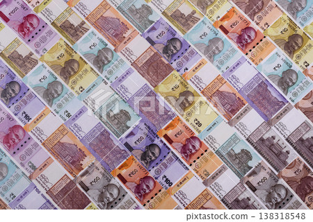 Indian paper currency, rupees, for financial transactions and exchange. Indian rupee currency Indian paper currency, rupees, for financial transactions and exchange. Indian rupee currency 138318548