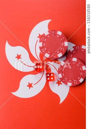 Dices and chips on a table, a gambling game of poker. Dices and chips 138318580