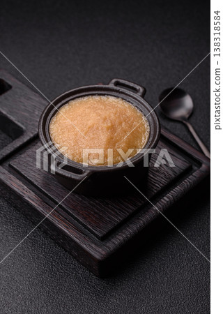 Apple sweet sauce, baby food, canned ingredient for desserts. Apple sauce Apple sweet sauce, baby food, canned ingredient for desserts. Apple sauce 138318584