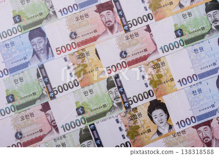 Korea, Korean cash bills, and the won currency for exchange and financial transactions. Korean won Korea, Korean cash bills, and the won currency for exchange and financial transactions. Korean won 138318588