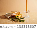 bottle of olive oil and vinegar on the table 138318607