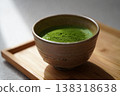 japanese green tea on wooden table 138318638