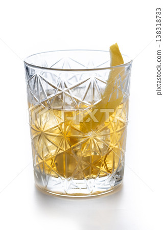 Rusty Nail Cocktail with Lemon Peel in Crystal Glass Rusty Nail Cocktail with Lemon Peel in Crystal Glass 138318783