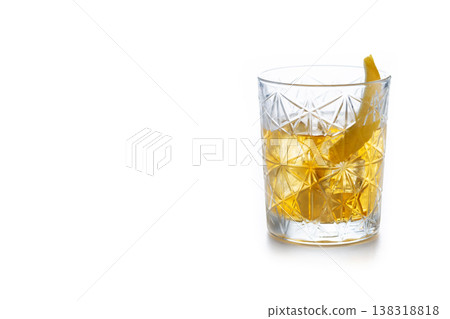 Rusty Nail Cocktail with Lemon Peel in Crystal Glass Rusty Nail Cocktail with Lemon Peel in Crystal Glass 138318818