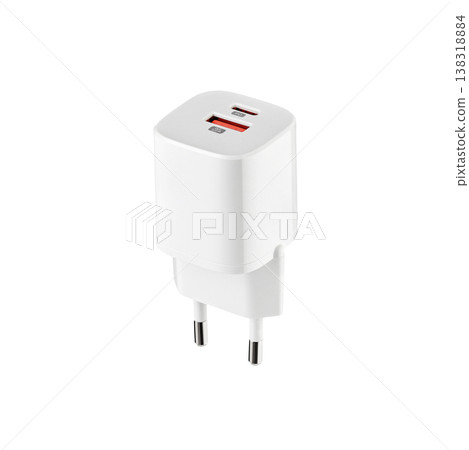 Network adapter 220V USB charging on a white background Network adapter 220V USB charging on a white background 138318884