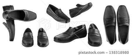 Set men's pair of black moccasins on isolated white background 138318980