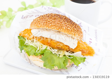 Delicious tartar fish sandwich and coffee 138319119