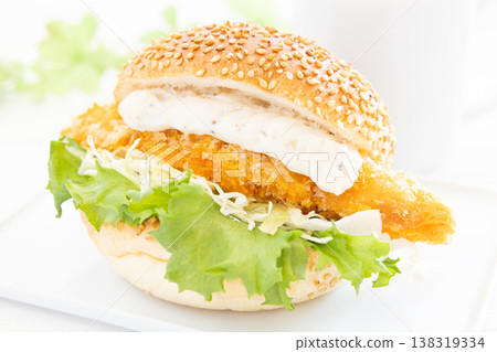 Delicious tartar fish sandwich and coffee 138319334