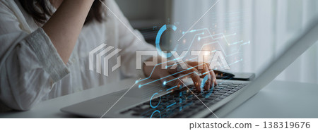 Business strategy workflow and data analysis for project management. Fermion 138319676