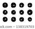 A set of hand-drawn illustrations of a black compass pointing in various directions. 138319703