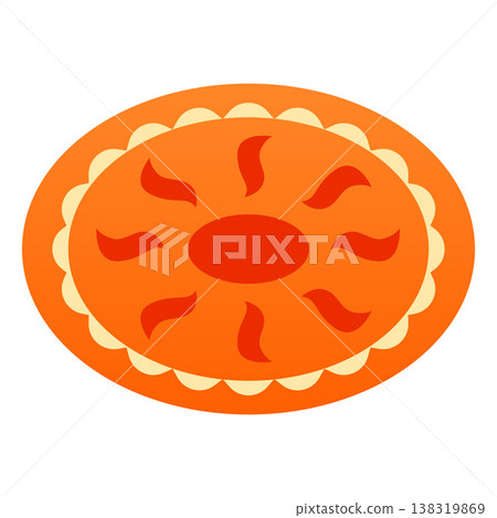 Round rug with orange sun pattern, vector cartoon woven carpet for floor in living room or bathroom, home textile mat Round rug with orange sun pattern, vector cartoon woven carpet for floor in living room or bathroom, home textile mat 138319869
