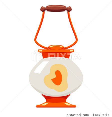 Vintage magic lantern with burning candle in round glass, vector cartoon antique hanging lighting device, kerosene lamp 138319915