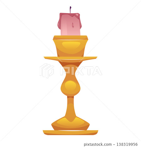 Burning candle on a golden candlestick vector flat icon, vintage candle holder, relaxation and religion ceremony element 138319956