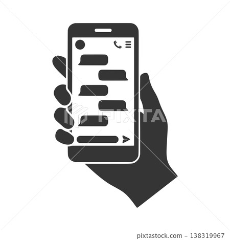 一隻手拿著智慧型手機的剪影圖示 - 聊天 138319967