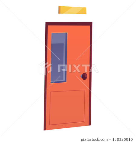 Brown door with window and lamp on top, school or office entrance, vector flat gateway door interior design element Brown door with window and lamp on top, school or office entrance, vector flat gateway door interior design element 138320010