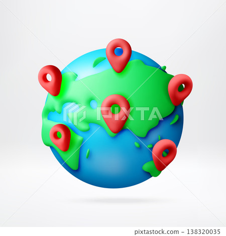 3D globe with red location map pins 138320035