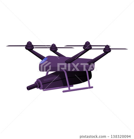 Military drone UAV with gun ammunition vector flat icon, flying quadcopter, unmanned aerial vehicle for war mission Military drone UAV with gun ammunition vector flat icon, flying quadcopter, unmanned aerial vehicle for war mission 138320094