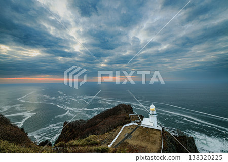 Twilight at Cape Chikyu in Muroran, Hokkaido: A pre-dawn landscape where the sky and sea merge together. Twilight at Cape Chikyu in Muroran, Hokkaido: A pre-dawn landscape where the sky and sea merge together. 138320225