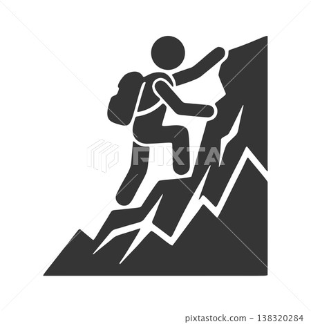 登山者的剪影圖標 登山者的剪影圖標 138320284
