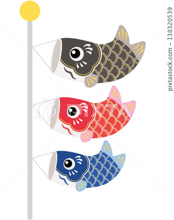 Cute illustration of a bouncing carp streamer on a pole (black, red, blue) Cute illustration of a bouncing carp streamer on a pole (black, red, blue) 138320539