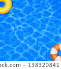 Top View Swimming Pool Water Ripple Background with Inflatable Tubes and Copy Space for Summer 138320841